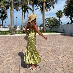 Satin green polka dot dress